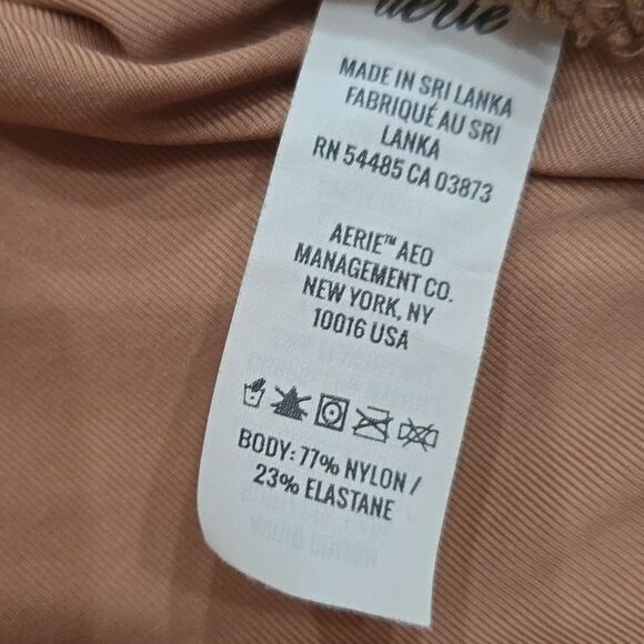 Aerie Jacquard Longline V Scoop Bikini Top Size M Minimalist Nude Tan Natural - Picture 8 of 10